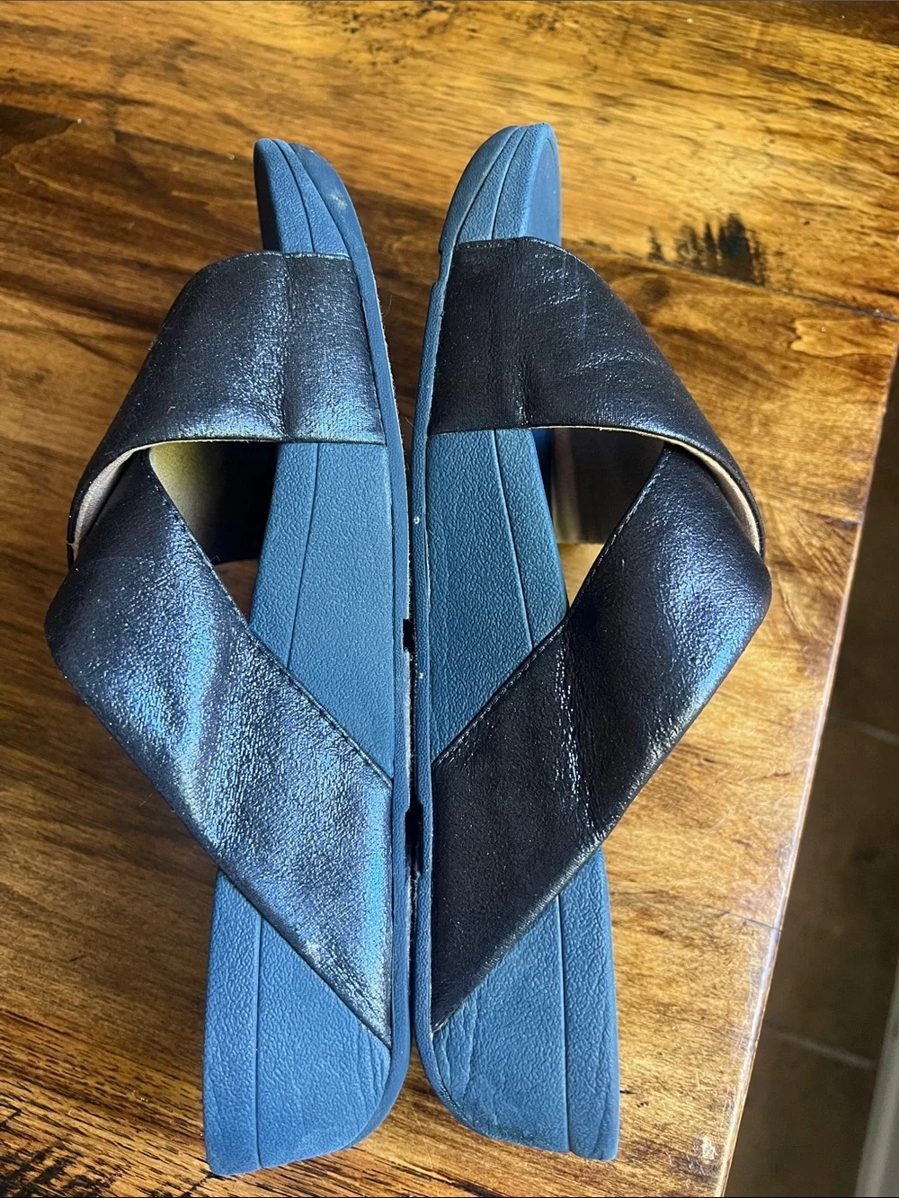 Fitflop Lulu Cross Glitz Slide Sandal Navy Sz 9 Comfort Sandal